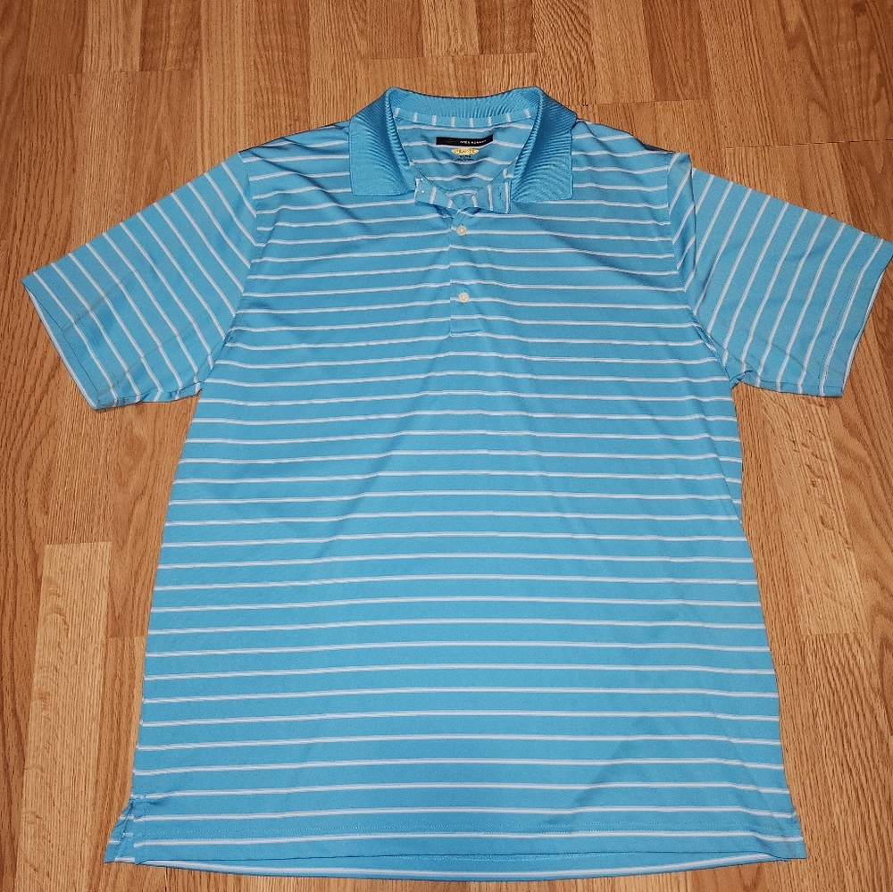Greg Norman Play Dry Golf Polo Shirt Blue W/ White Stripes XL GC